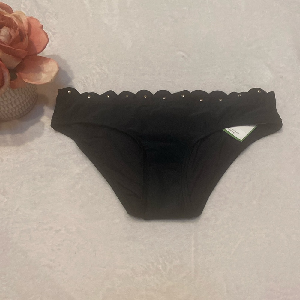 KATE SPADE NWT Size XS Black Scalloped Hipster Bikini Bottoms